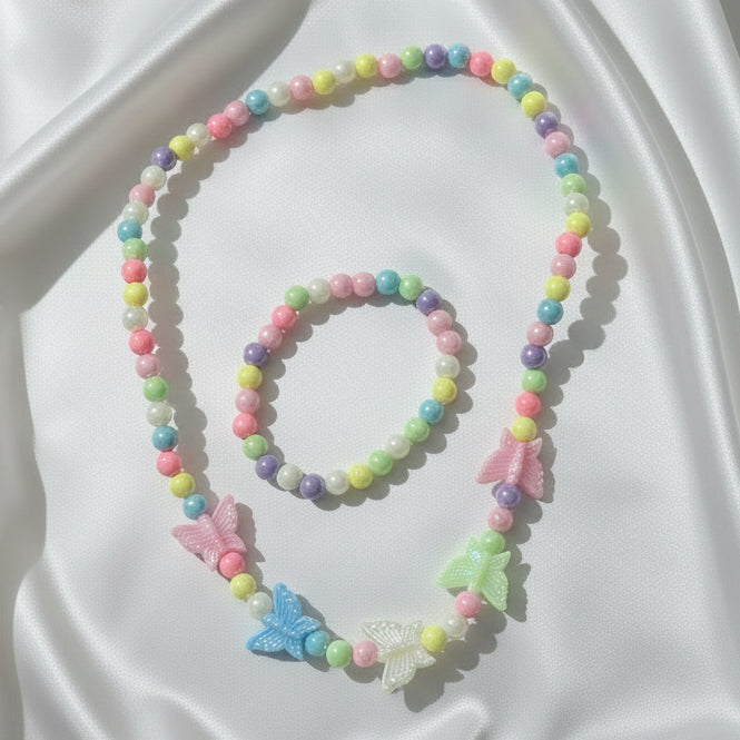 Rainbow Beaded Necklace and Stretch Bracelet Set