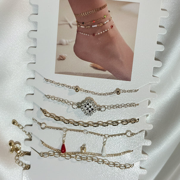 Eternal Summer: 6-Piece Golden Bloom & Butterfly Anklet Set