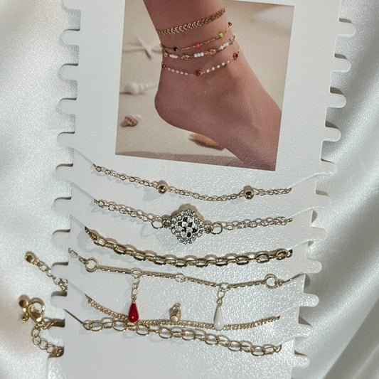 Eternal Summer: 6-Piece Golden Bloom & Butterfly Anklet Set