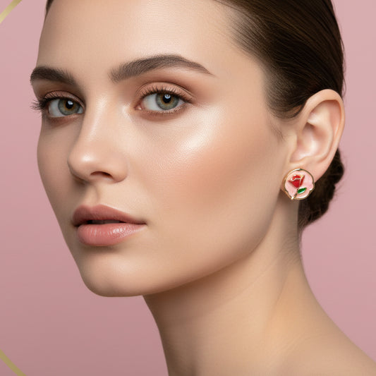 Vintage-Style Enamel Tulip Stud Earrings
