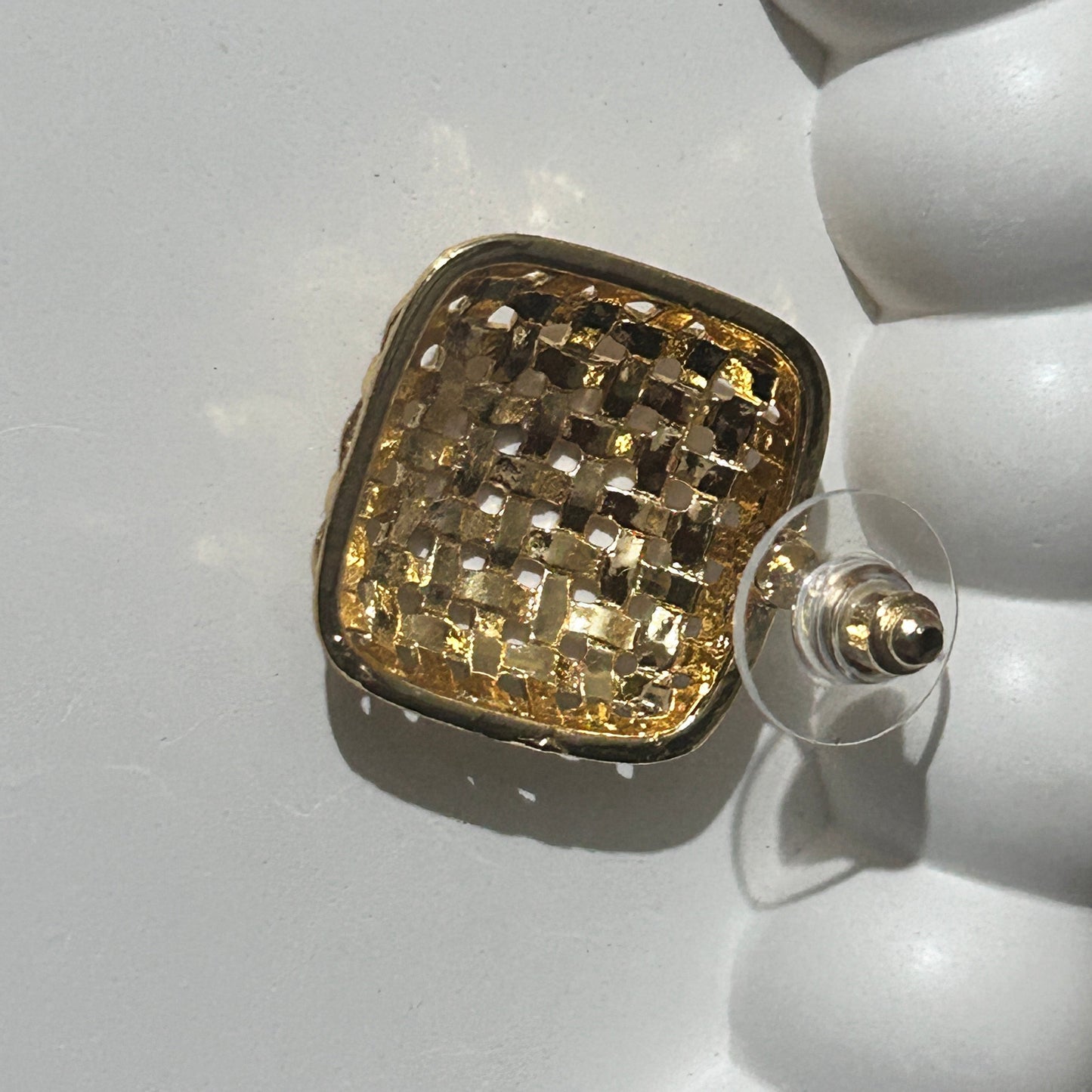 Vintage-Inspired Gold Woven Basketweave Stud Earrings