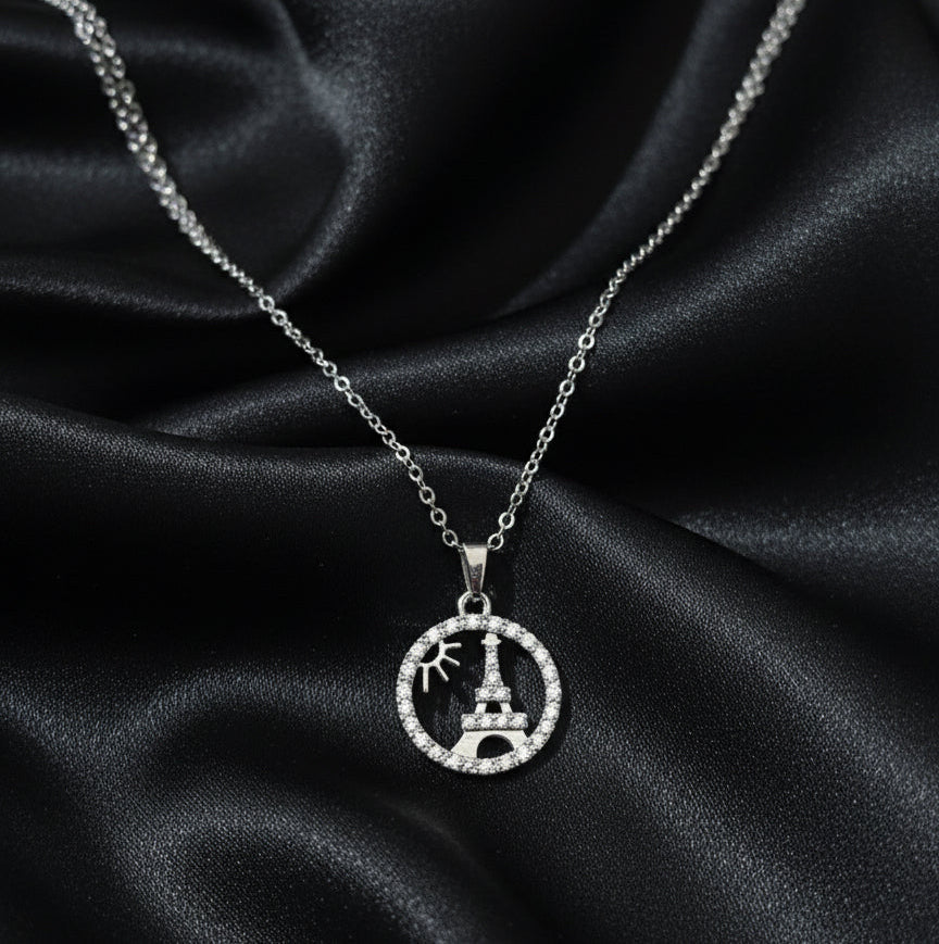Paris Dreamer: Sparkling Eiffel Tower Pendant Necklace in Silver