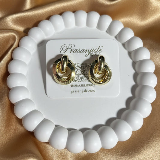 Chic Gold Interlocking Hoop Stud Earrings - Modern & Elegant