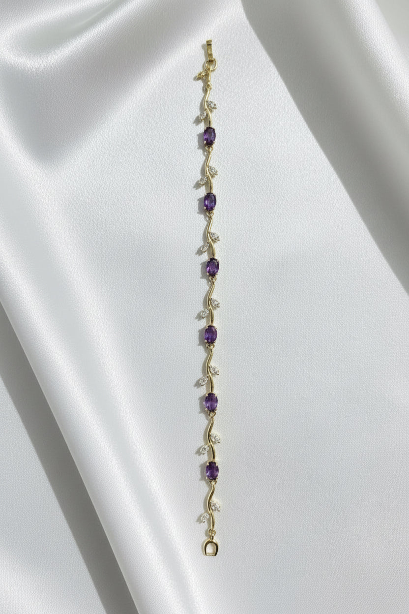 Midnight Sapphire Vine Bracelet – Gold-Plated Royal Purple Crystal Link
