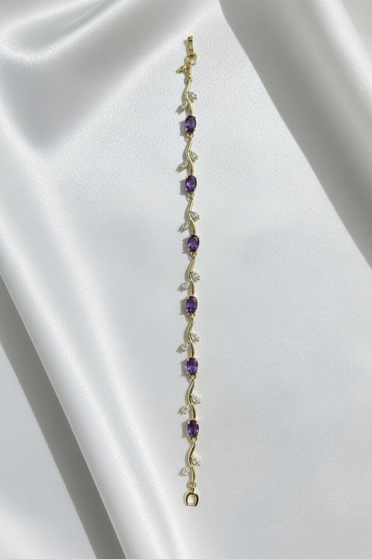 Midnight Sapphire Vine Bracelet – Gold-Plated Royal Purple Crystal Link