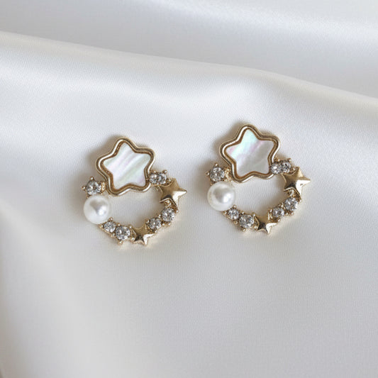 Y2K Fairy-core Star Hoop Studs | Pearl & Crystal Dainty Earrings
