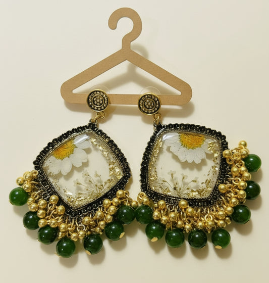 Regal Green Bead & Golden Ghungroo Traditional Jhumka Earrings