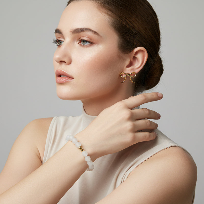 Minimalist High-Shine Gold Ribbon Bow Stud Earrings – Elegant Everyday Jewelry