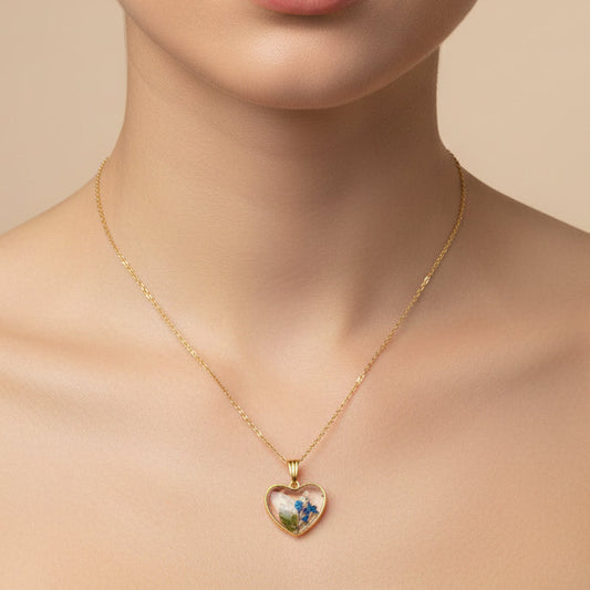"Keep Her Heart Blooming" – Handcrafted Real Flower Heart Necklace