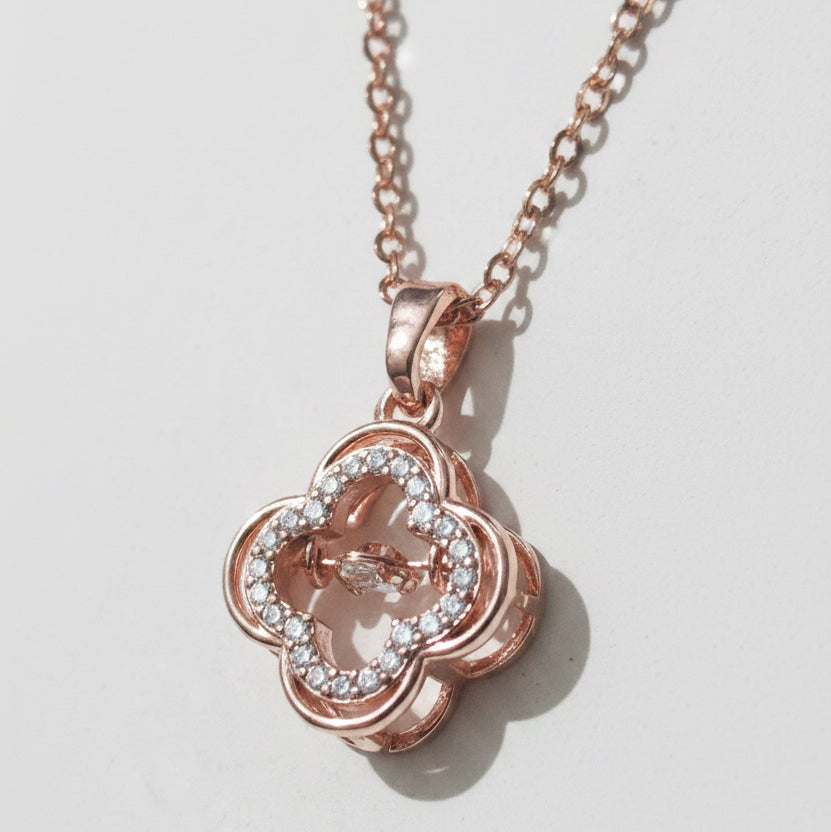 Rose Gold Clover Dancing Stone Necklace