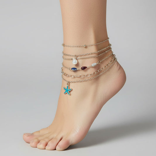 Ocean Breeze Layered Anklet Set (6 Pieces)