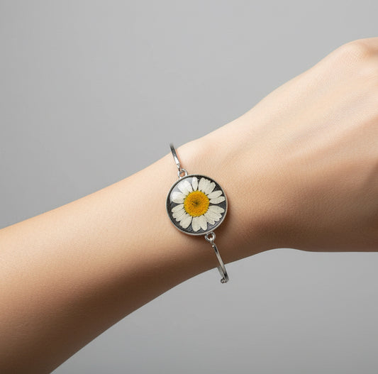 Real Daisy Flower Bracelet – Unique Nature Jewelry Gift for Her