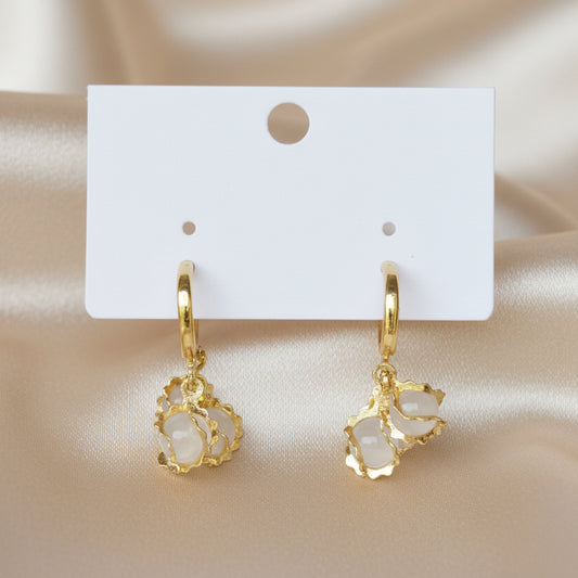 Vintage-Inspired Gold-Tone Hoop Earrings with White Floral Clusters