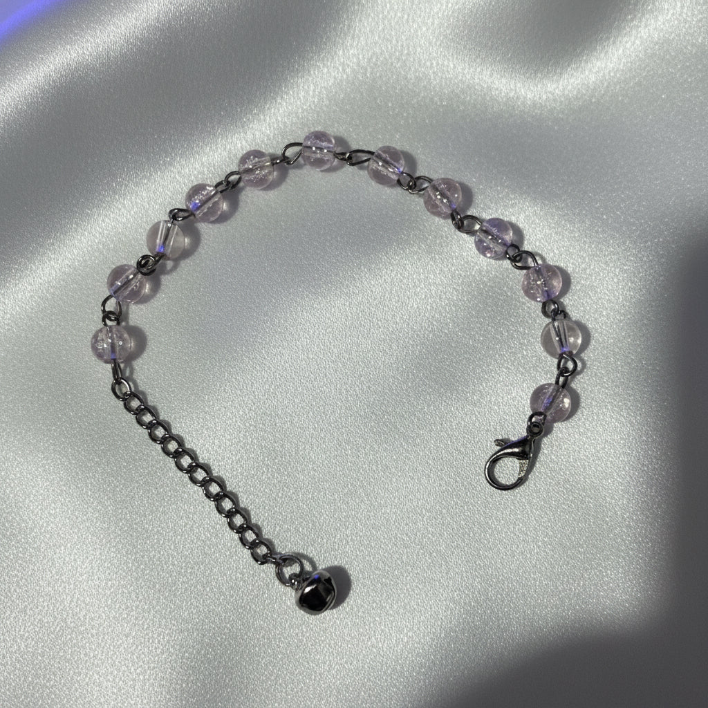 Pastel Beaded Bracelet with Silver Jingle Bell Charm - Adjustable Dangle Chain