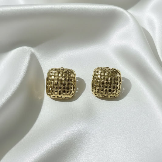 Vintage-Inspired Gold Woven Basketweave Stud Earrings