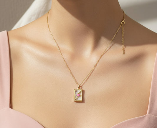 Gold Framed Miniature Art Charm with Pink Heart