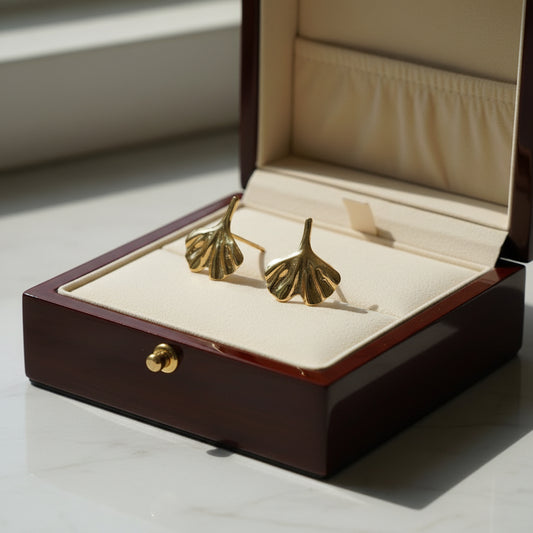 Golden Ginkgo Leaf Stud Earrings