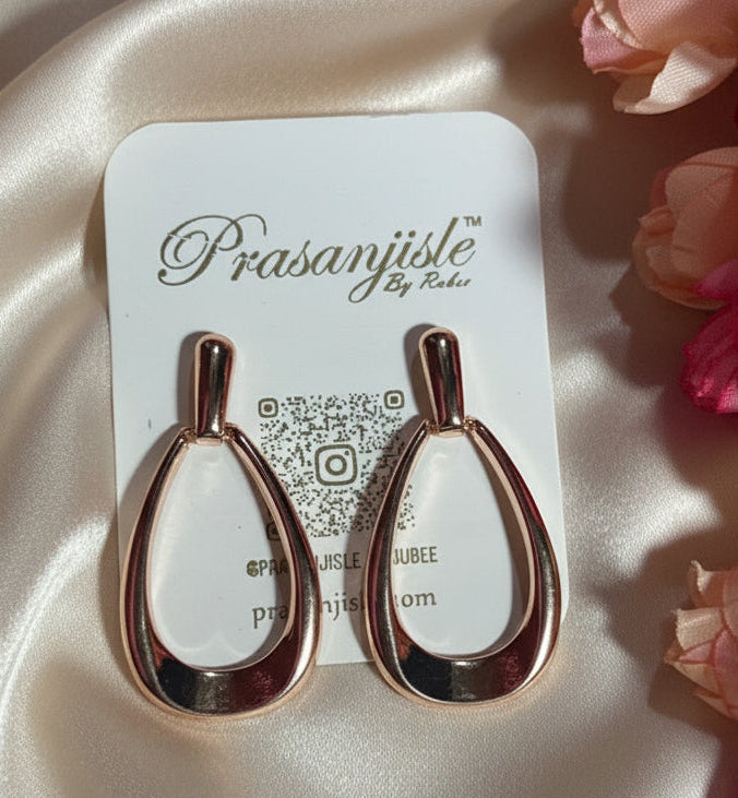 Sleek Rose Gold Open Teardrop Dangle Earrings