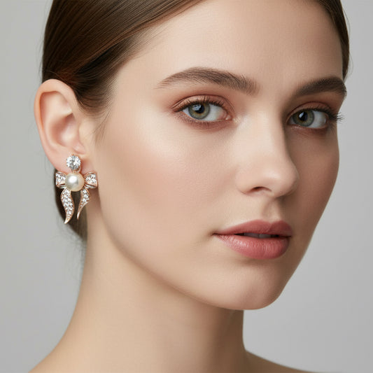 Elegant Crystal Ribbon Bow Earrings with Luminous Centerpiece