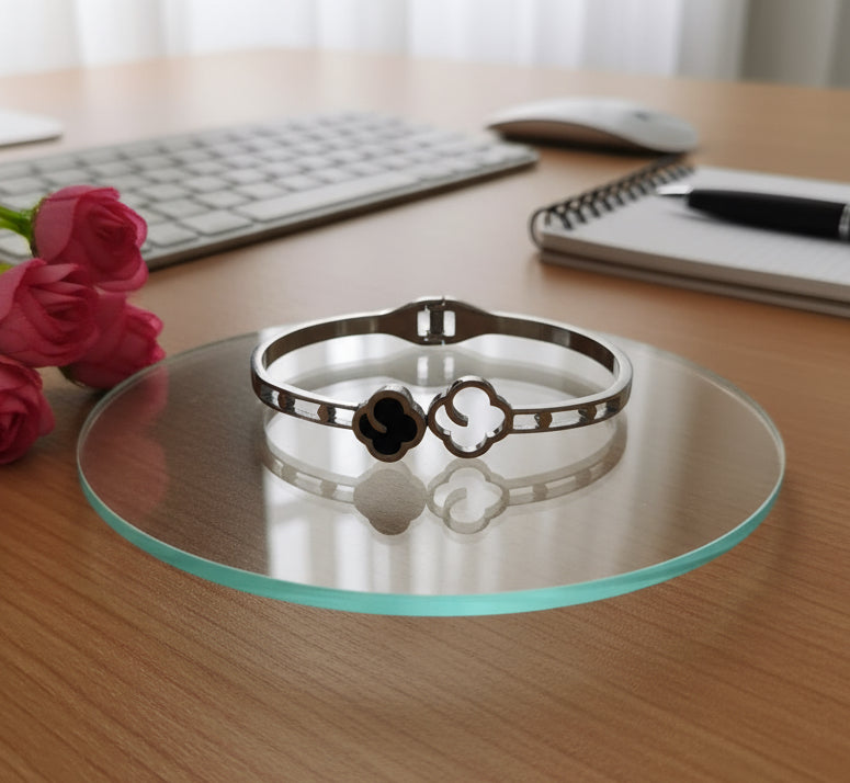 Stainless Steel Lucky Cloud Bangle Bracelet | Silver-Tone Ruyi Charm Cuff (free size)