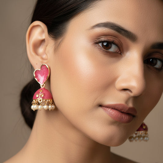 Traditional Kundan Enamel Pearl Jhumka