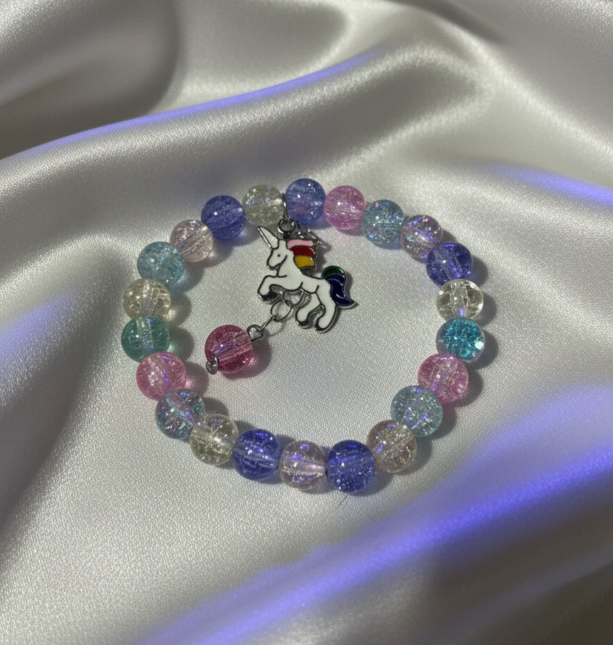 Magical Unicorn Rainbow Pride Crackle Bead Bracelet