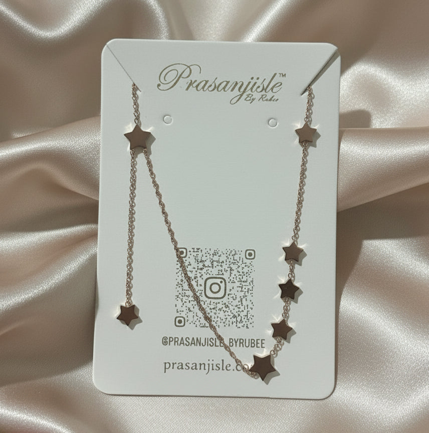 Rose Gold Star Lariat Necklace - Celestial Dangle Chain