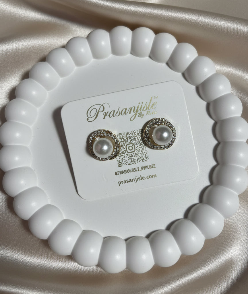 Timeless Pearl Stud Earrings with Sparkling Halo Setting