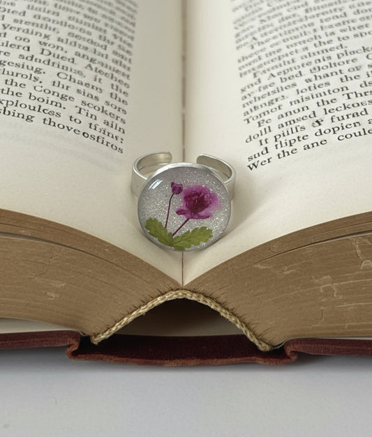 Petal-Perfect Adjustable Ring | Keepsake Botanical Jewellery with Glitter