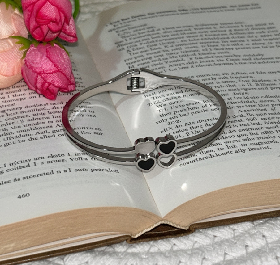 Romantic Double Heart Bangle Bracelet | Stainless Steel Love Gift( small size)