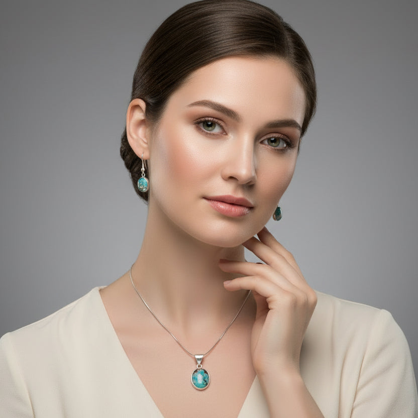 Handmade Resin Floral Jewelry Set - Blue Flowers - Silver