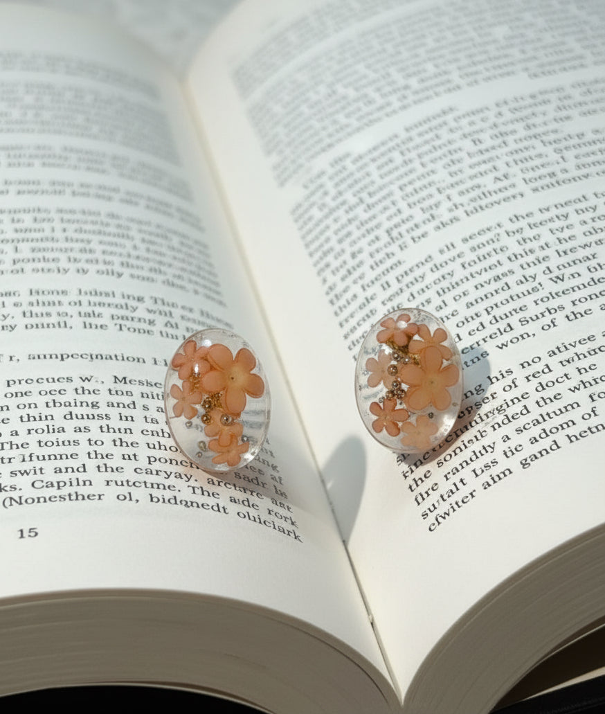 Dainty Peach Blossom Resin Stud Earrings
