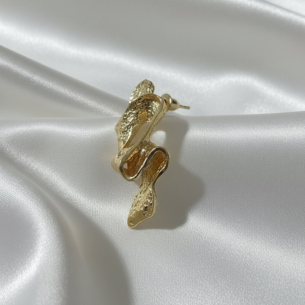 Abstract Hammered Gold Ribbon Statement Earrings