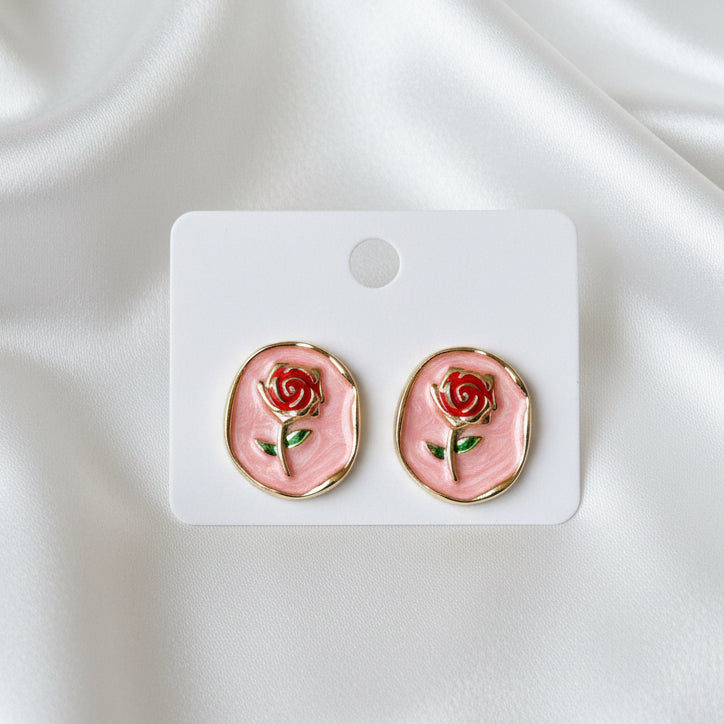 Vintage-Style Enamel rose Stud Earrings