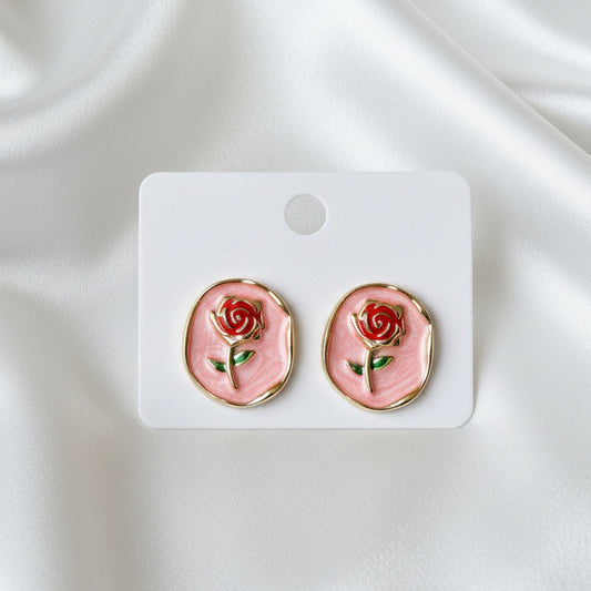 Vintage-Style Enamel rose Stud Earrings