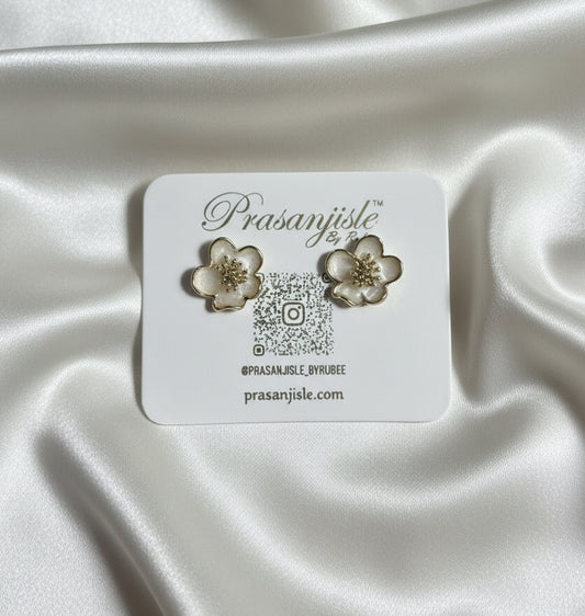 Elegant White Enamel Floral Stud Earrings