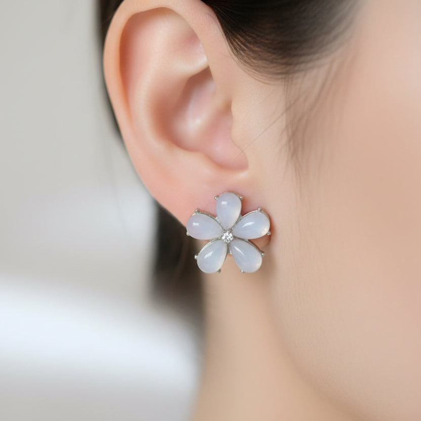 Frosted Morning Glory | Opaline Glass Flower Stud Earrings