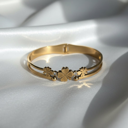 Triple Clover Gold Layered Bangle – Lucky Charm Bracelet