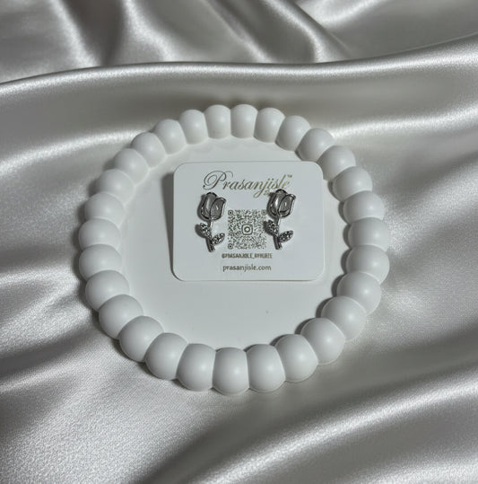 Sterling Silver Tulip Stud Earrings with Zircon Accent