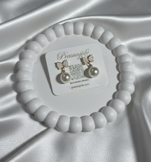 Elegant Bow & Faux Pearl Drop Earrings