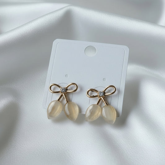 Vintage-Style Gold Bow & Glimmering Teardrop Earrings | Romantic Ribbon Studs