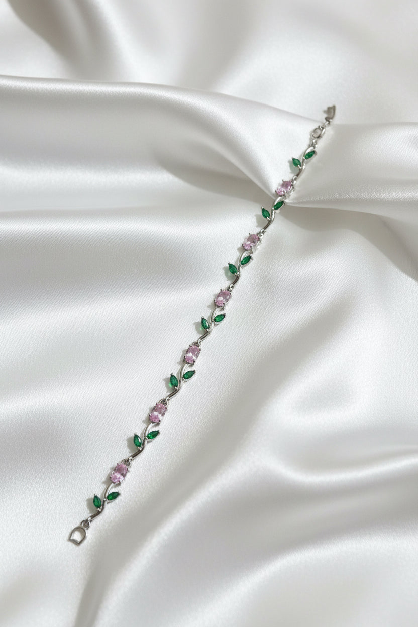 Enchanted Garden Gold-Tone Bracelet with Pink and Emerald Stones