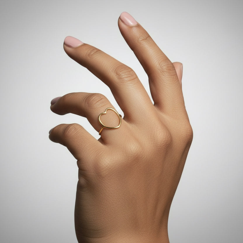 Adjustable Gold Heart Ring - New - One Size Fits All