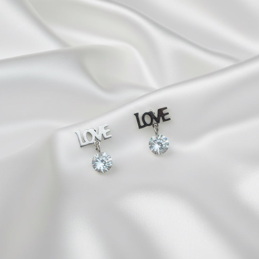 Sparkle Heart Dangle Earrings – Silver Open Heart Studs
