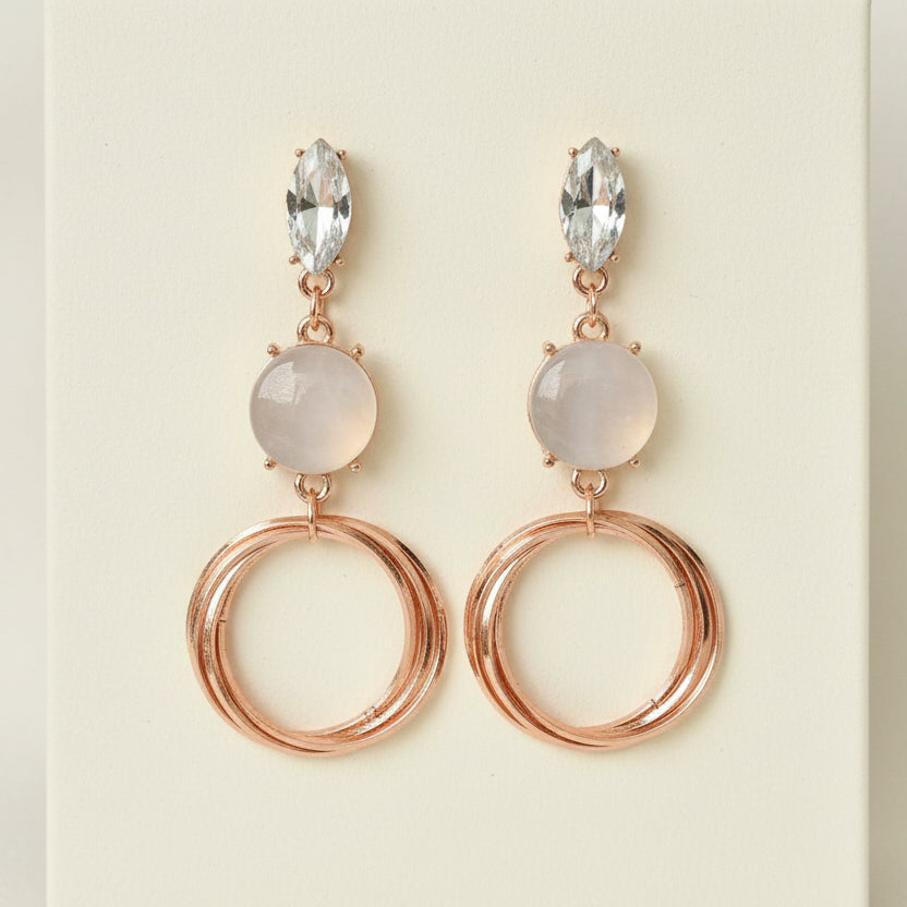 Ethereal Rose Gold Drop Earrings – Moonstone & Crystal Accents