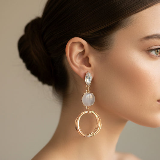 Ethereal Rose Gold Drop Earrings – Moonstone & Crystal Accents