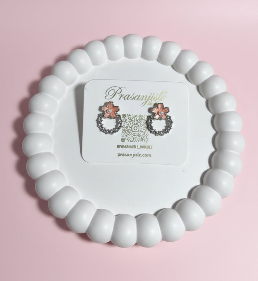 Dainty Enamel Flower & Pearl Wreath Stud Earrings | Sparkly Floral Halo Jewelry