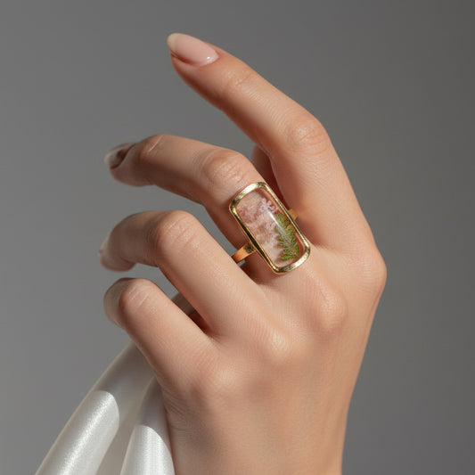 Handmade Pressed Flower Resin Ring |Adjustable Band with Real Dried Botanicals