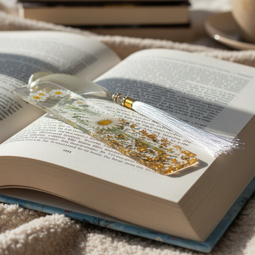 Handmade Bookmark | Gold Foil Resin Book Accessory(Flower designs may vary)