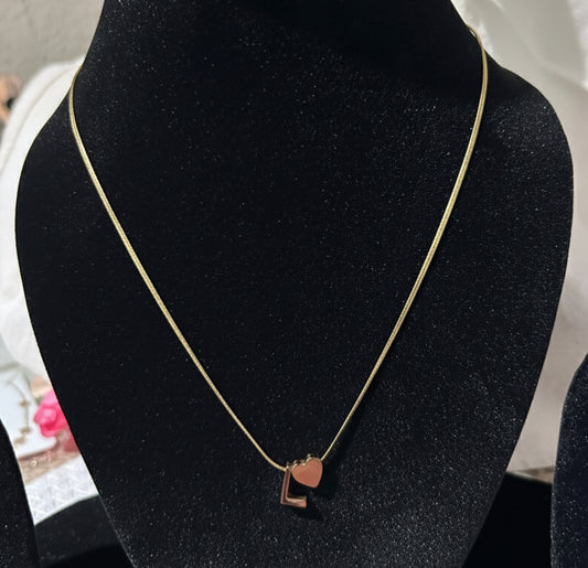 Love: Initial 'L' and Heart Charm Gold Necklace Gift